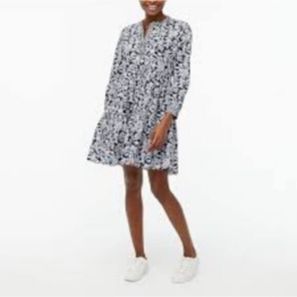 J. Crew Factory Mixed Floral Tiered Cotton Block Print Mini Dress Small - Picture 2 of 9